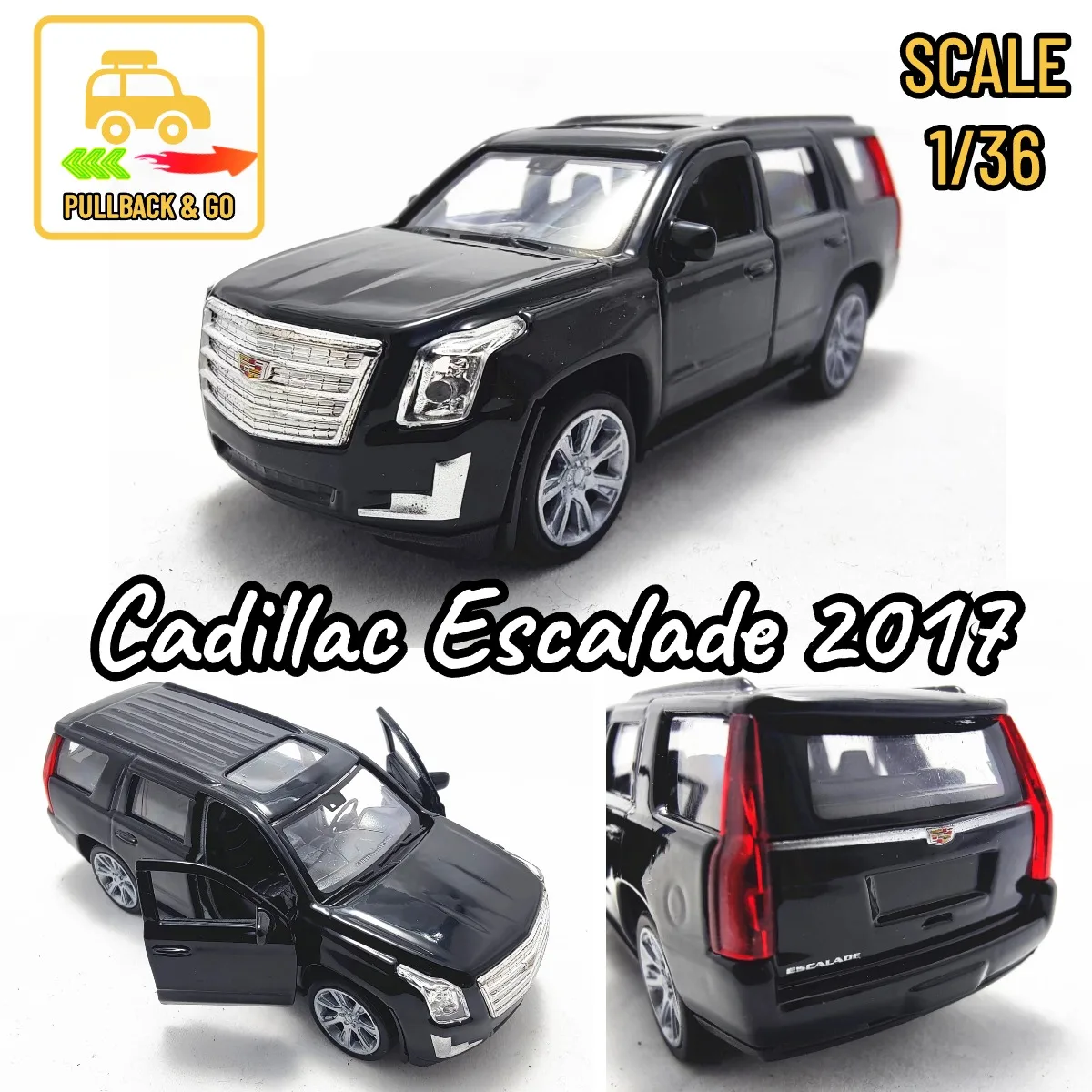 1:36 Cadillac Escalade 2017 Pullback Toy Car Model Official Licensed Alloy Diecast Vehicle Scale Replica Xmas Gift Kid Boy Toy