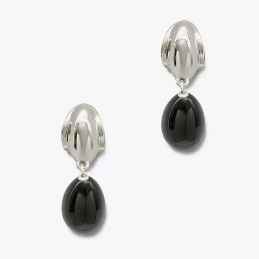 Accessories Black Agate Oval Pendant Metal Earrings Niche Design High-end Water Drop Earrings Earrings Women