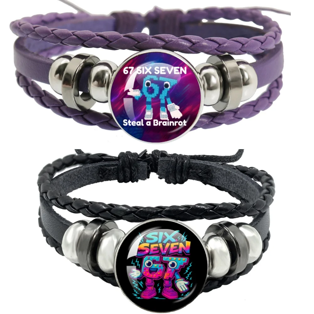 Pulsera de Meme Divertido 'Six Seven 67 Steal A Brainrot', Pulsera Multicapa Negra y Morada, Joyería, Accesorios, Regalo para Fans