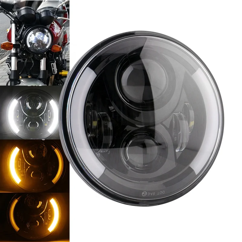 7 inch 60W 3D Led Lights Motorcycle Round Headlight High Bright Daytime White Driving Amber Turn Signal Light