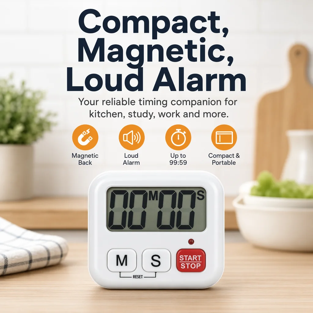 Digital Kitchen Timer Large LCD Display Magnetic Countdown Timer with Alarm Silent Mode for Study Cooking
