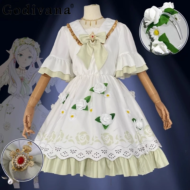 여름 게임 애니메이션 러블리 드레스 여성 할로윈 크리스마스 역할 놀이 드레스 여성 보우 칼라 꽃 달콤한 짧은 드레스