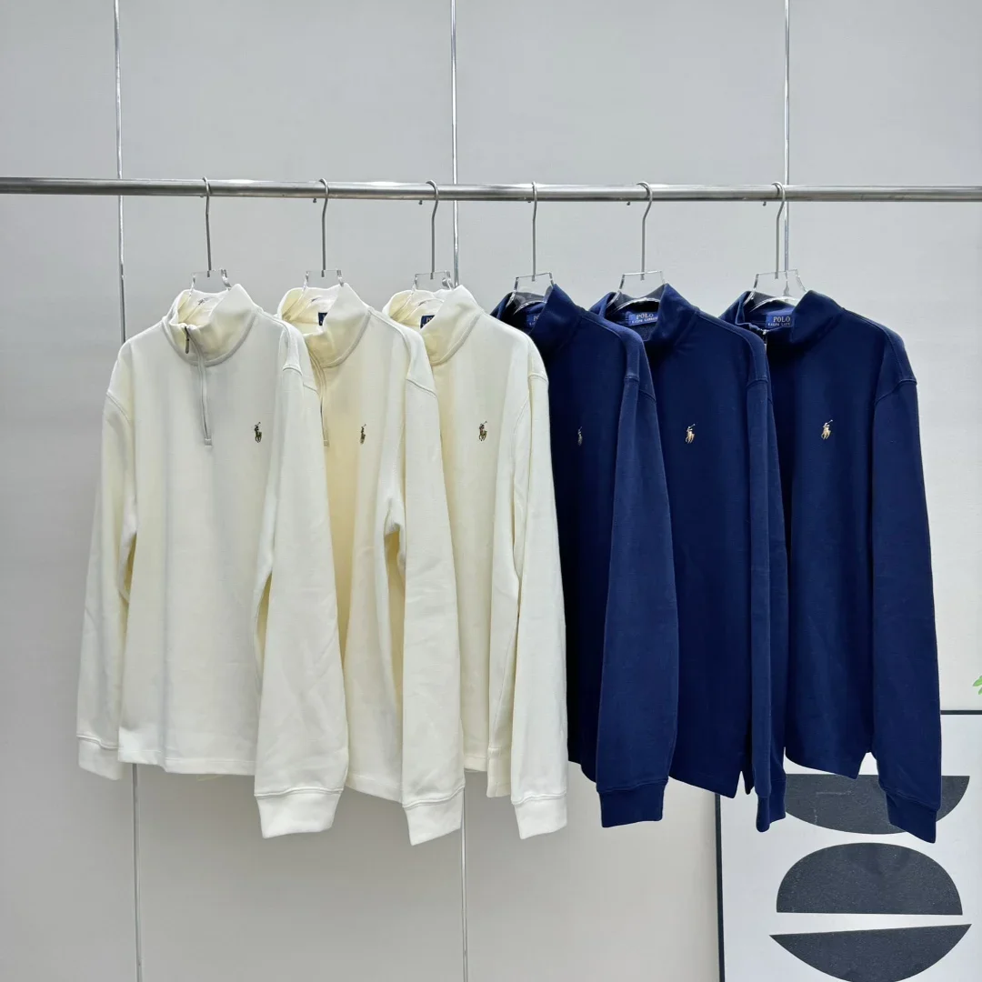 رالف لورين 2024 خريف/شتاء جديد منتصف الطراز القديم نصف سحاب ياقة أمريكية فضفاضة رداء علوي غير رسمي للرجال والنساء ، #1