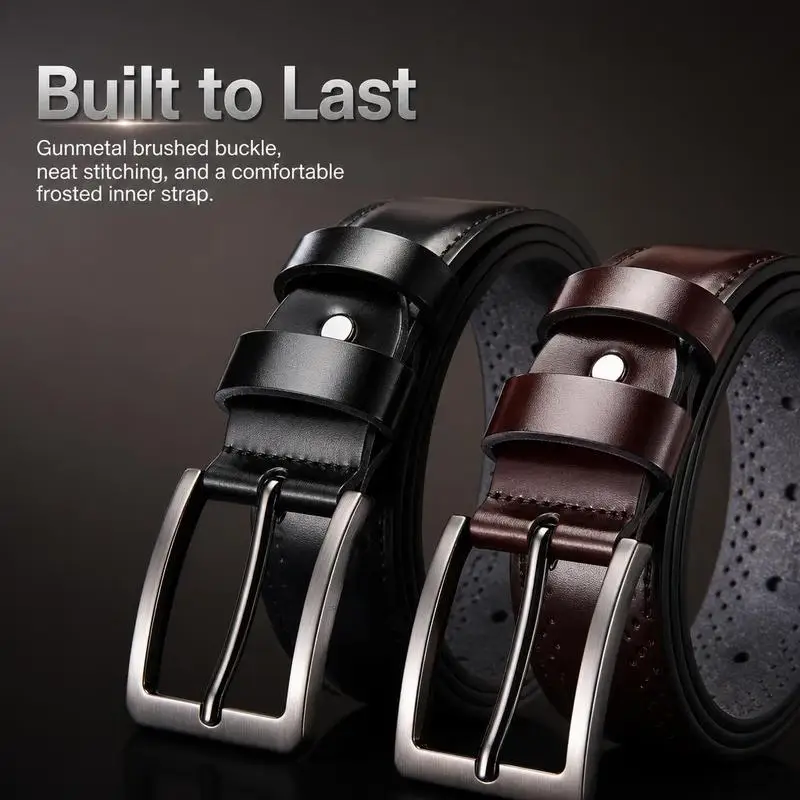 Men's Pin Buckle Business Dress Belt, Multiple Texture & Color Options for Formal Wear