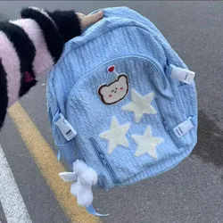 Japanese Style Teddy Bear Girl Backpack Korean Version Cute Embroidery Student Backpack Female Fashion Backpack Crossbody Bags