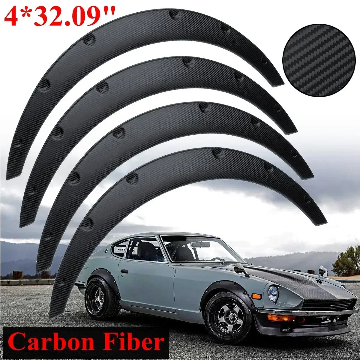 4PCS Carbon Fiber Universal Flexible Car Mudguards Mud Splash Guards Mud Flaps Fender Flares Extra Wide Body Wheel Arches 80cm