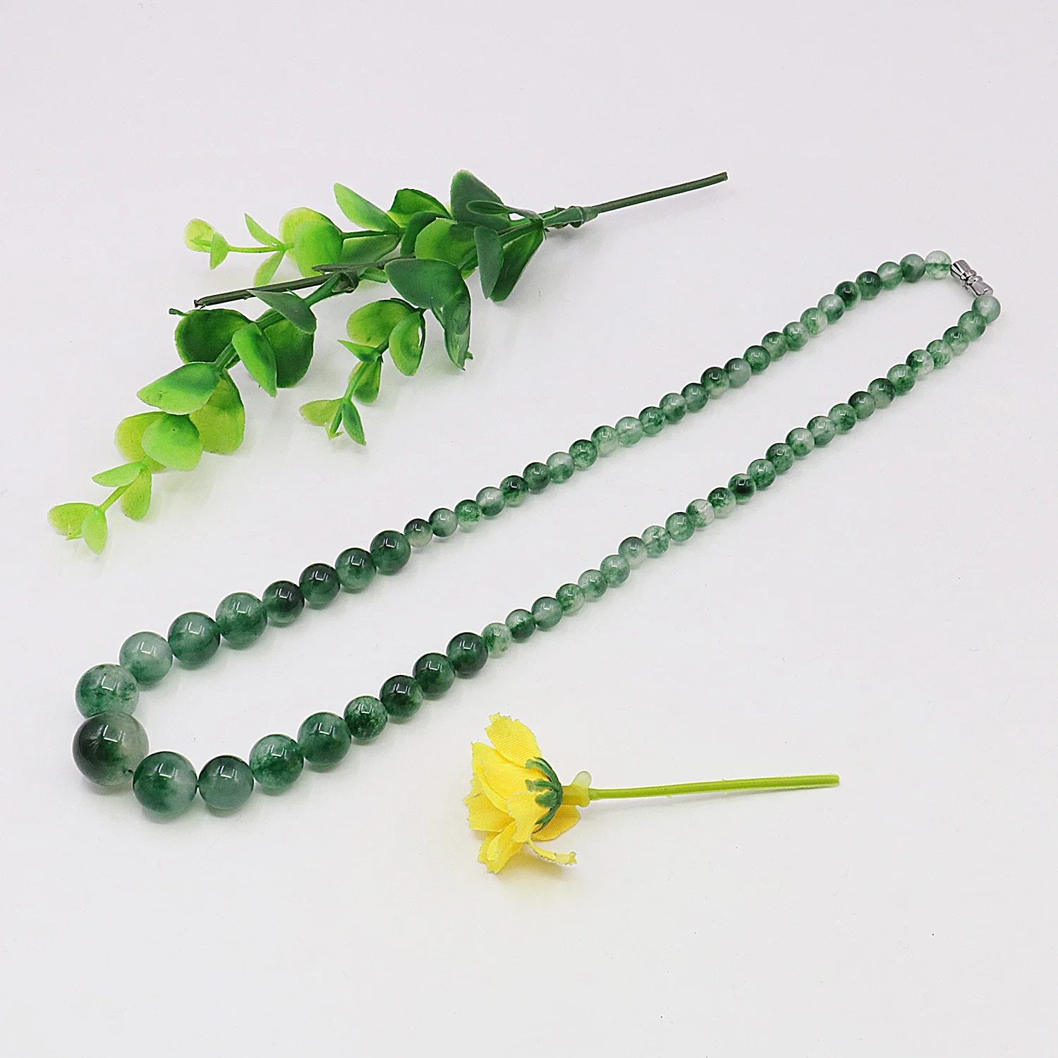 6-14mm Natural Green Granites Jade Chalcedony Tower Round Bead Necklace/Earring Sets, Accessory NeckChain,Women Girl Gift 18inch