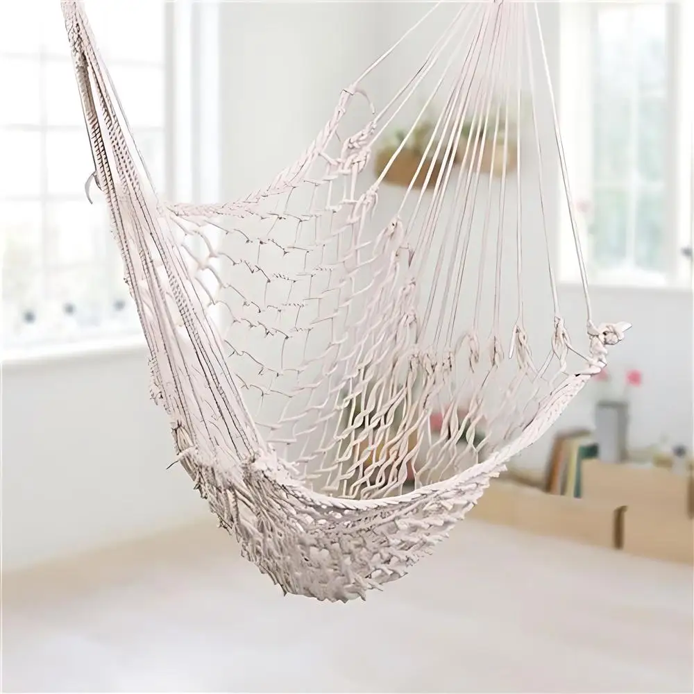 

Hanging Rope Air/Sky Chair, Swing Cradle Chair High-quality Cotton Rope With Wood Stretcher for Backyard, Outdoor Camping, Beige