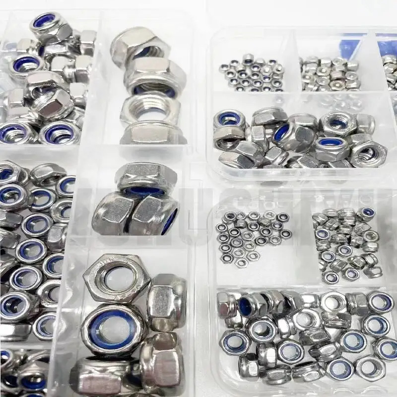 Sortimentsset Kit Box DIN985 M2 bis M12 Mix Sechskant-Nyloneinsatz Sicherungsmutter 304 A2 Edelstahl Sechskant selbstsichernde Nylock-Sicherungsmutter