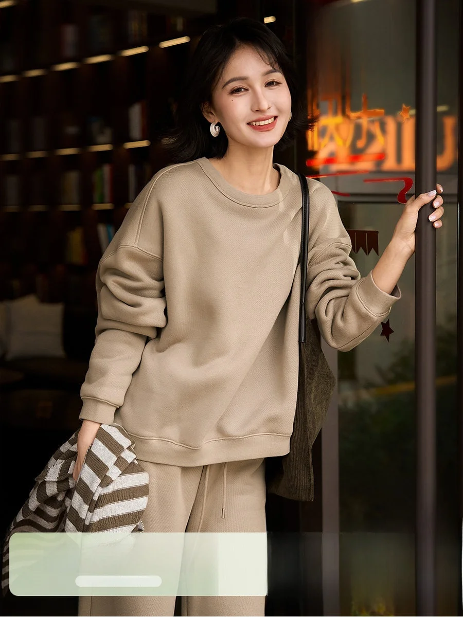 

Xhange Faion Series Fce round Ne Sweatirt Straight Leg Pants Set Quali Crtsmanip Comfortable Cotton Blend