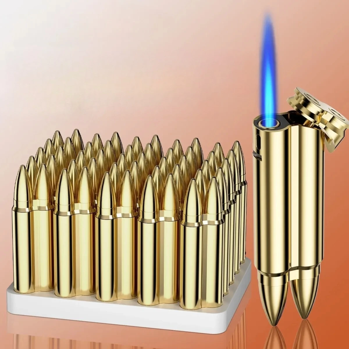 25PC Metal Bullet-Shaped Lighter Blue Flame Jet Windproof Cigar Lighter with Angled Fire,Refillable Butane Igniter for Smoking