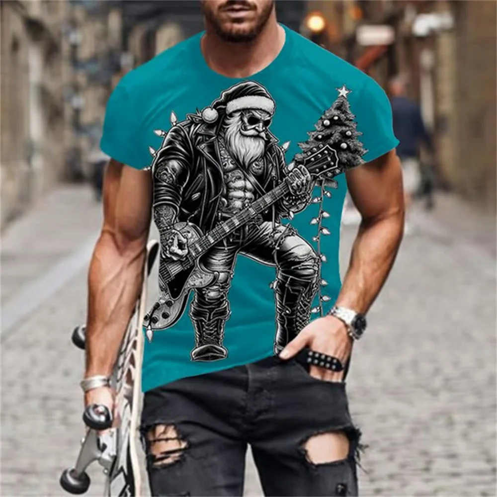 Funny Christmas T-Shirts For Men 3d Hip-Hop Santa Claus Printed Men Tops Fashion Casual Short Sleeved Street Designer Sweatshirt