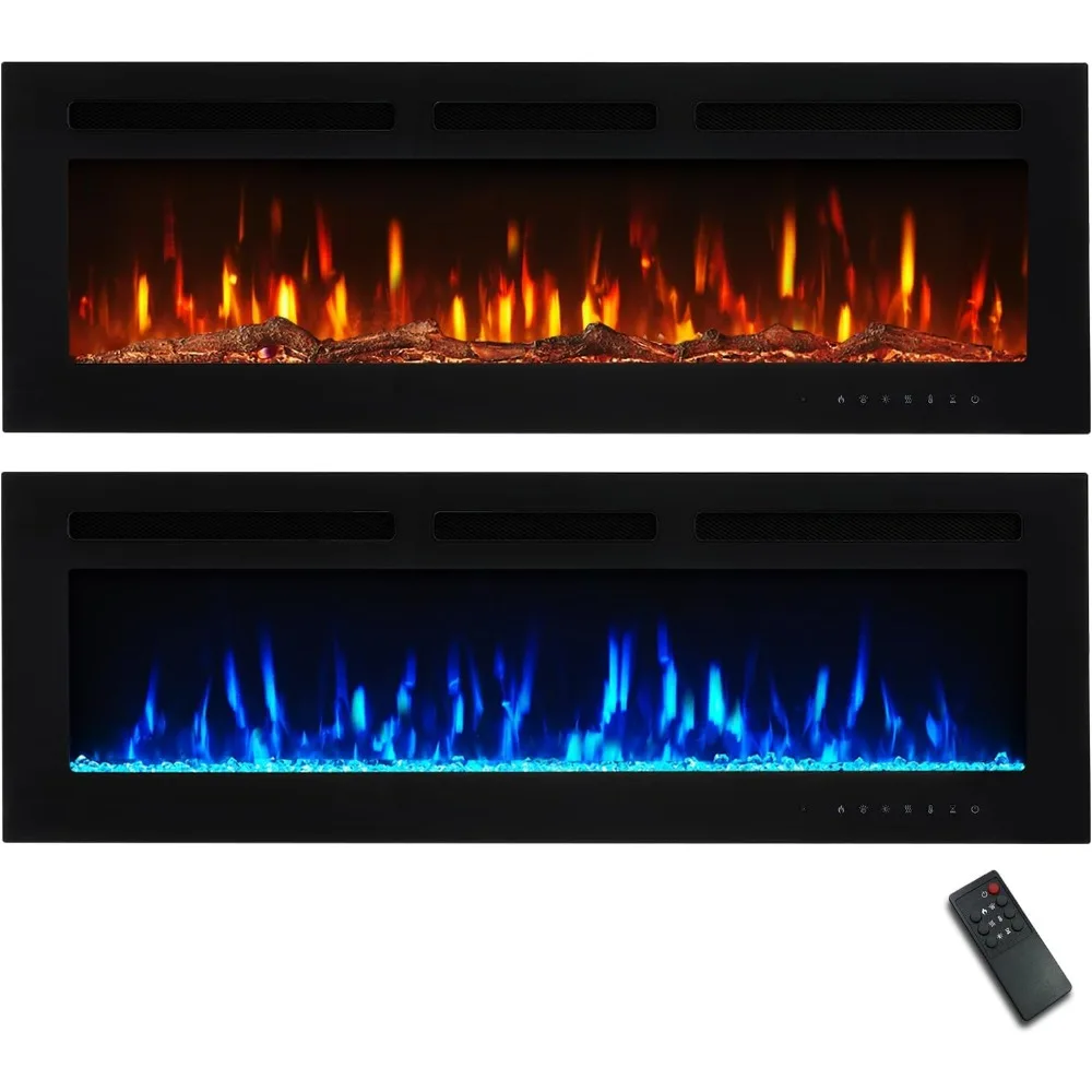مدفأة كهربائية ذكية مثبتة على الحائط مقاس 50 بوصة من تشانينغ برو، 12 لونًا من اللهب والجمرة، 5 سطوع، سخان 1500 وات،