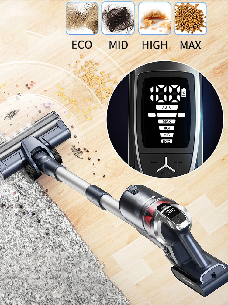 V160 Kabelloser Staubsauger 500W Bürstenloser Motor 60KPA Saugkraft Abnehmbarer Akku HEPA LED-Licht Intelligenter Sensor für Zuhause Auto Haustiere