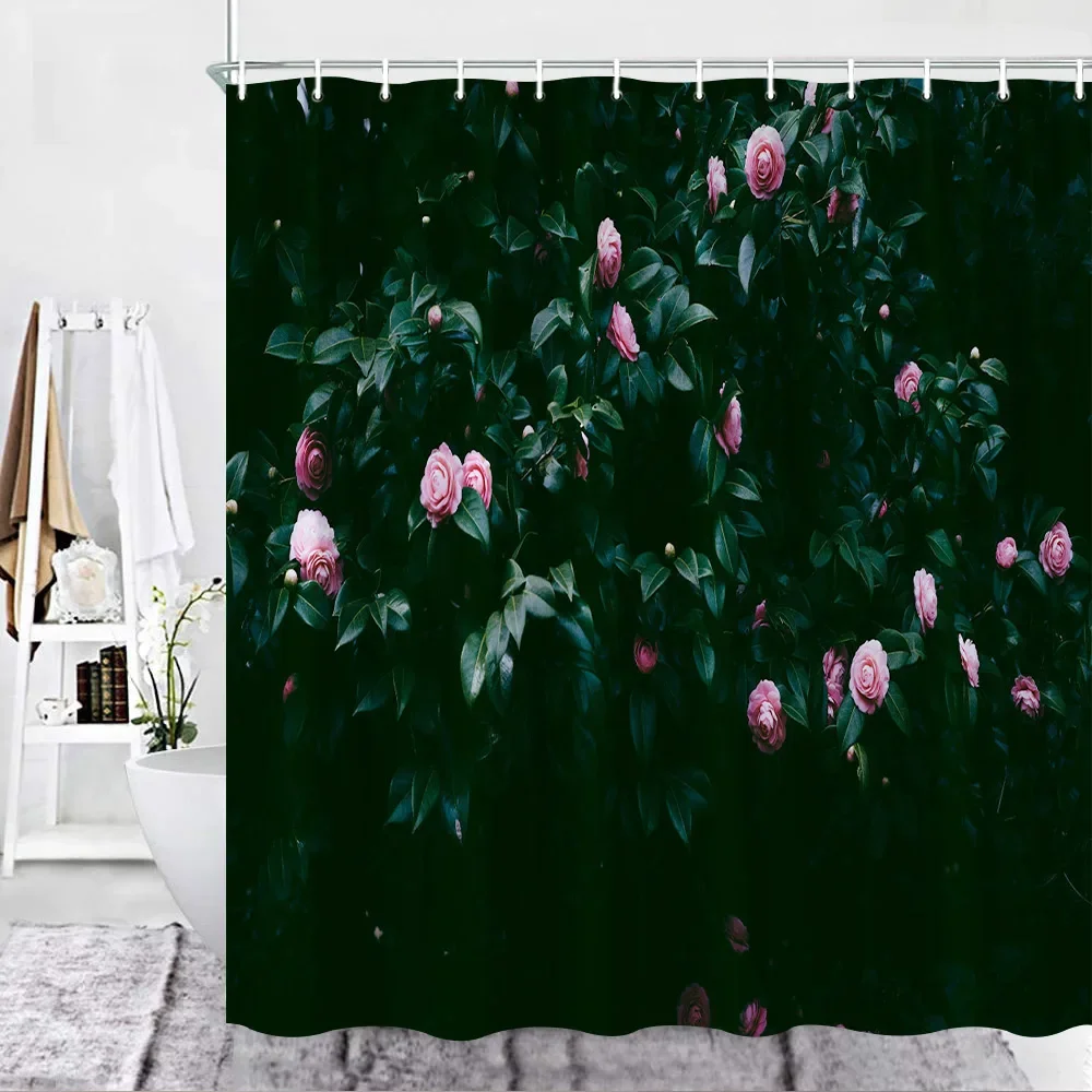 Flower Shower Curtain Greenery Blooming Floral Nature Creatures Landscape Spring Bathroom Decoration Polyester Fabric With Hooks