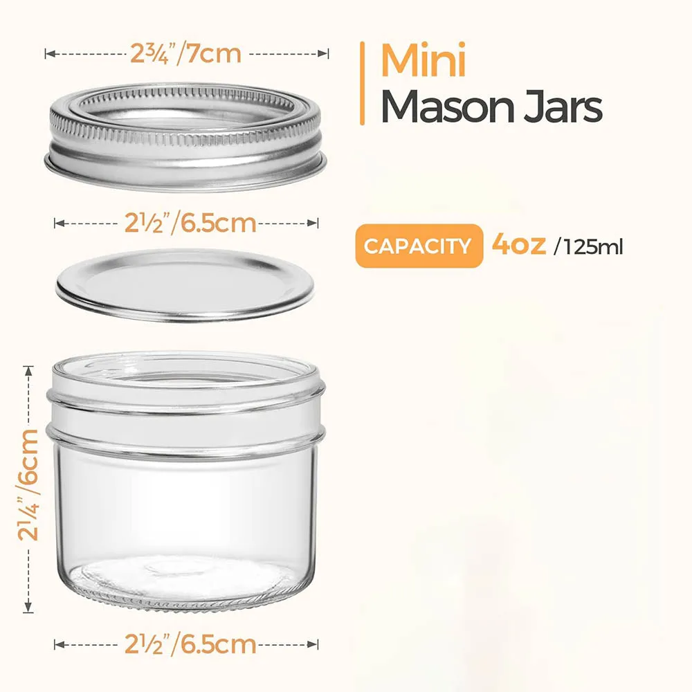 4oz Mini Mason Jars,Regular Mouth Mason Jar with Lids,Small Glass Canning Jar for Spice,Jam,Honey,Jelly,DessertDIY Candles Decor