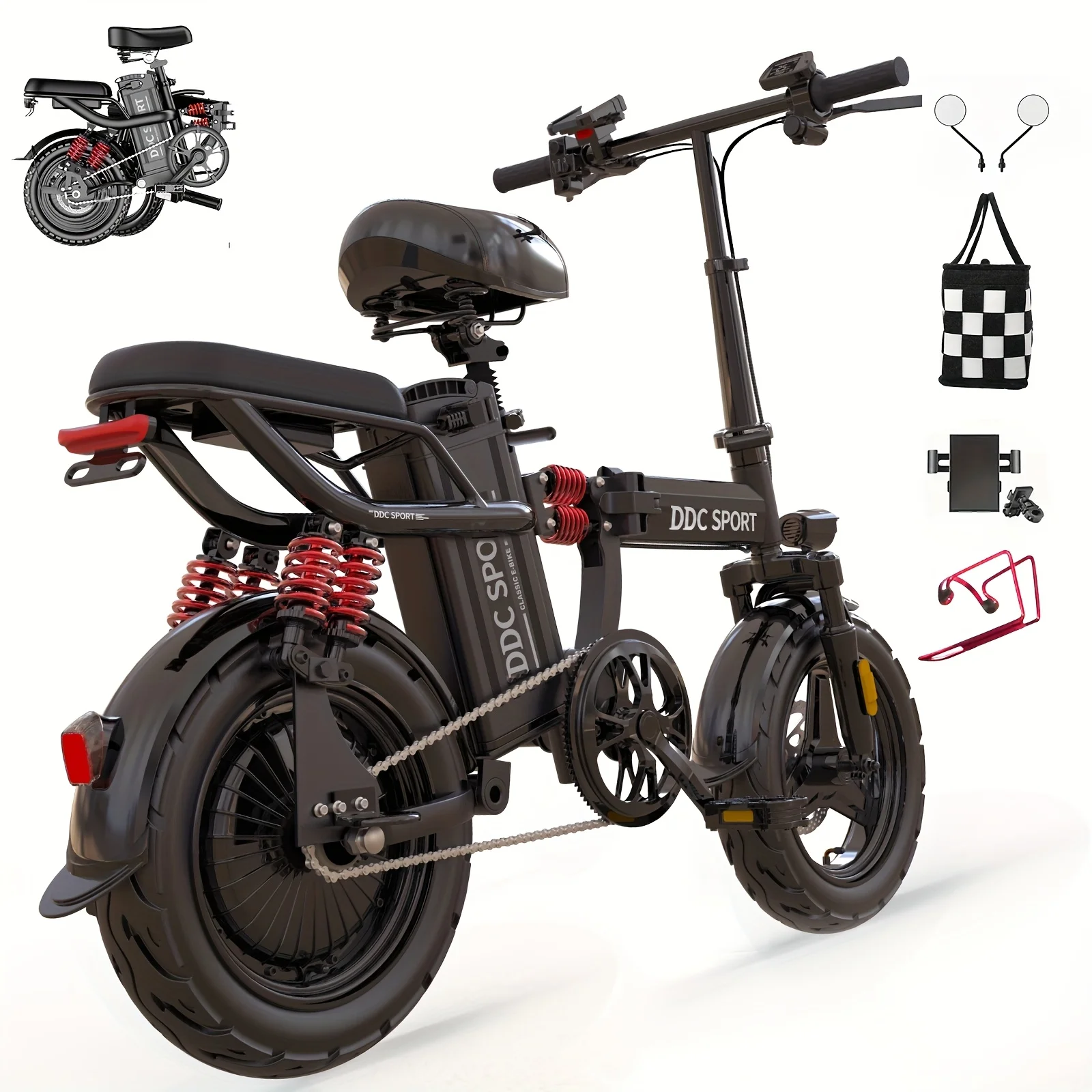 

30 Mile Range, M1 14 -inch Lightweight Electric Bike for Adults, 48V Lithium Battery, 700W Peak Motor, 19 MPH, 25° Climbs, 11 Sh