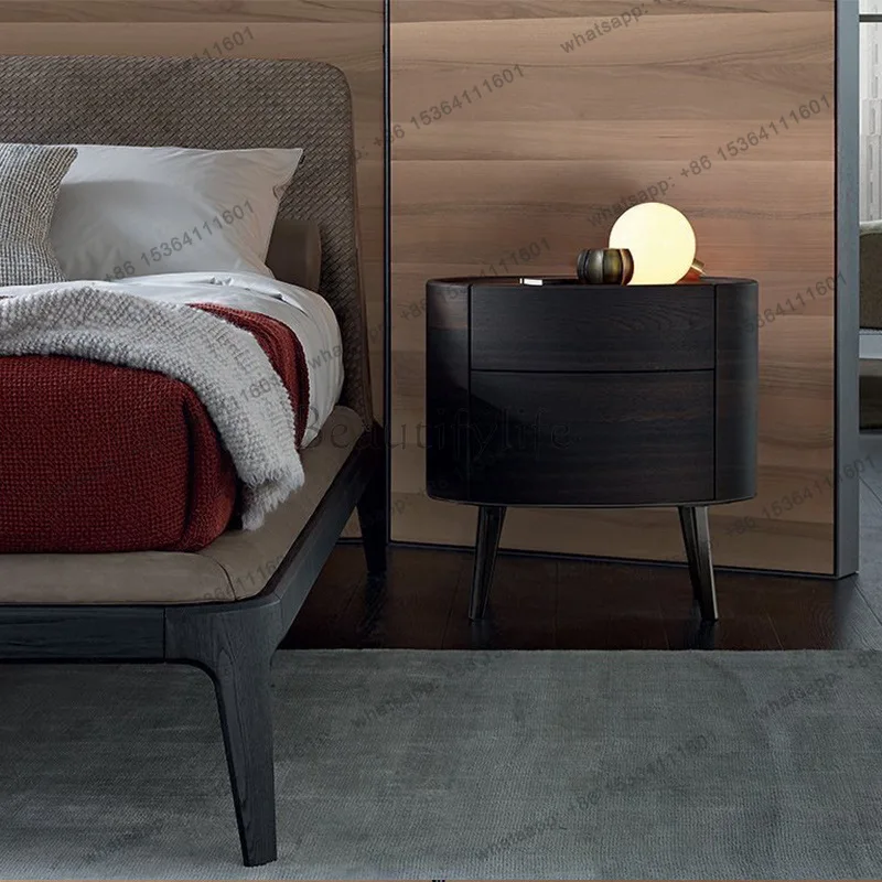 Italian light luxury bedside modern simple and practical small solid wood with cabinet light luxury style