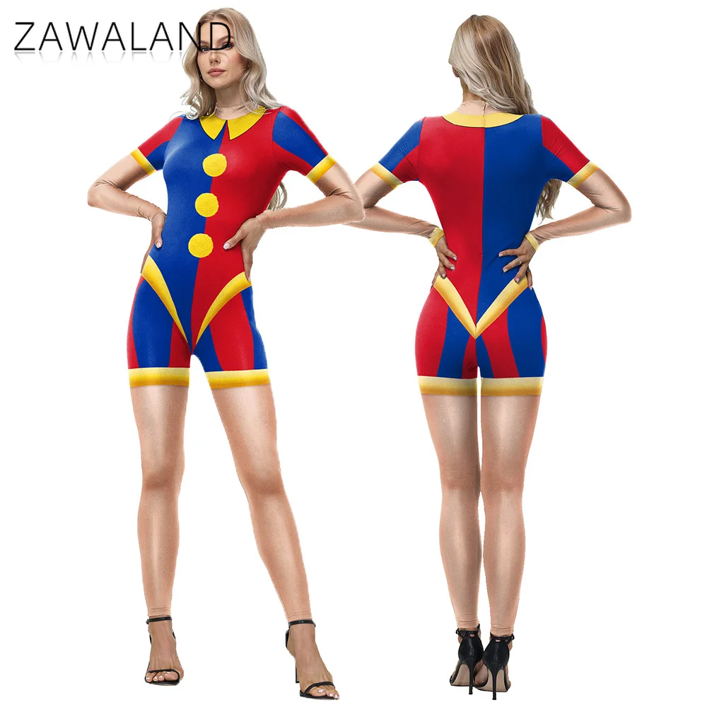 

Movie Pomni Anime Cosplay Costume Halloween Party Jumpsuit Women Fake Body Suit Pattern Catsuit Carnival Performance Zentai Suit