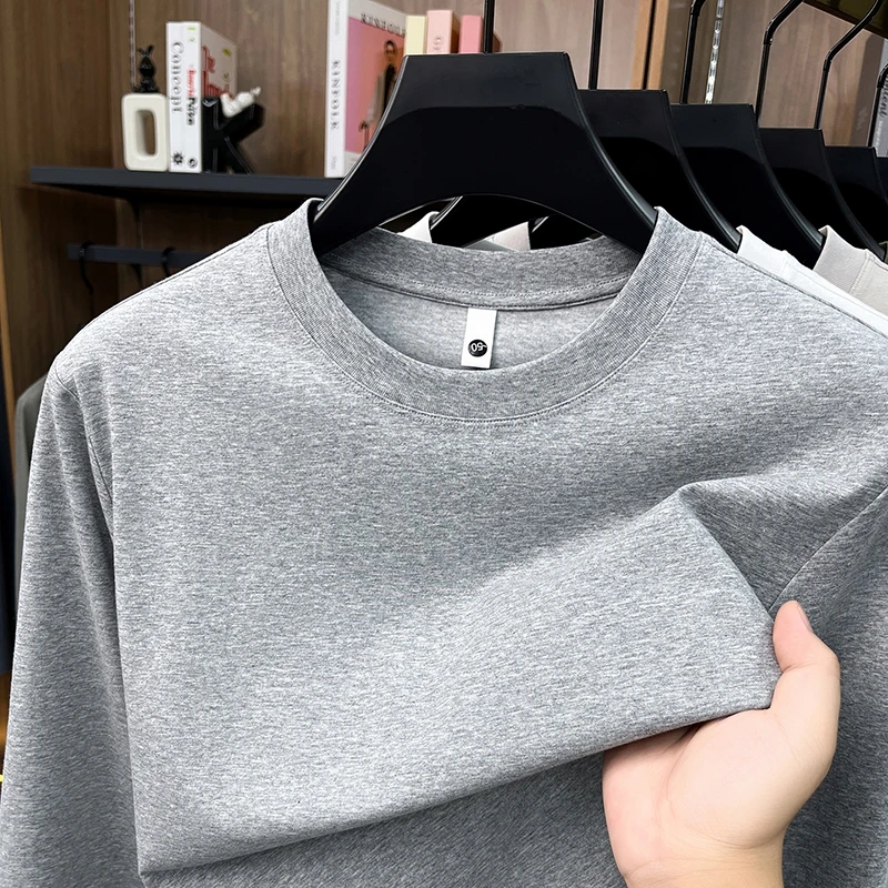 Fashion men's round neck long sleeve T-shirt high-end silk cotton skin friendly comfort casual simple solid color new luxury top