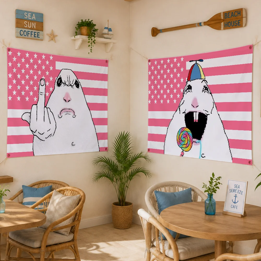 Pink Flag Hamster Meme Sun Shines Flag Digital Printed Flag Tapestry Creative Pattern Living Room Wall Art Party Outdoor Decor