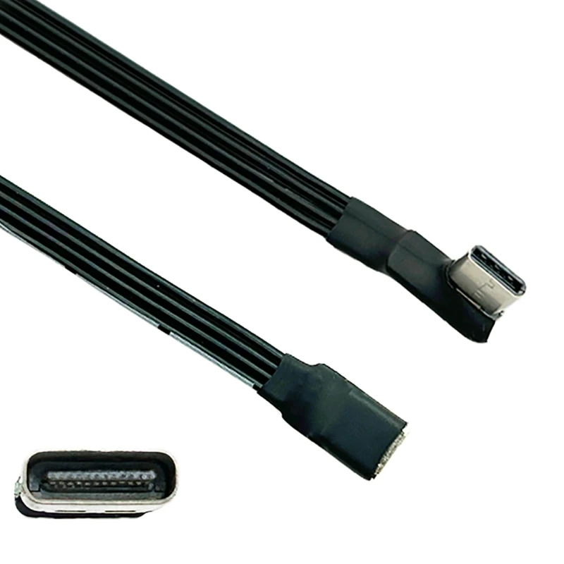 B03C USB C Male to USB C Female Extension Cable 90 Degree Ribbon Flat USB C Cable 18W Charging Data Transfer 480Mbps