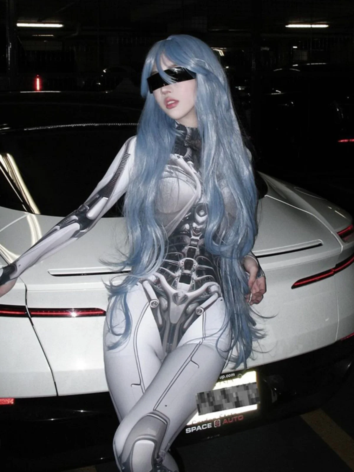 

Mechanical Girl Print High Collar Long Sve Dr Sexy Hot Girl Onesie Performance Costume Low Waist Long Pants