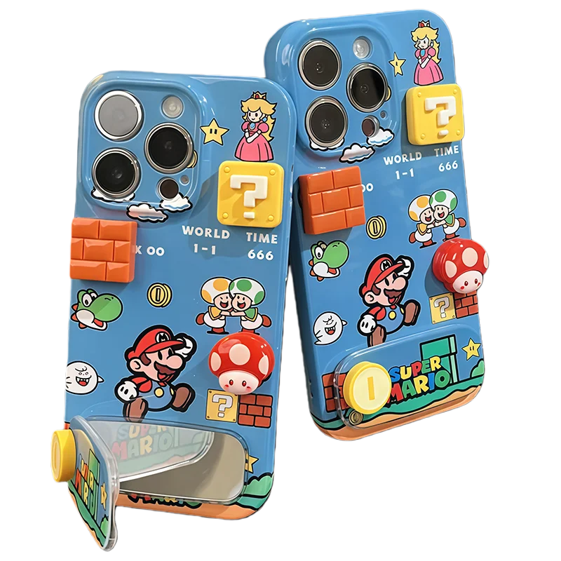 Чехол для телефона из пленки Super Mario Bros для IPhone 17 16 15 12 Pro Max с держателем-подставкой, противоударный защитный противоударный чехол