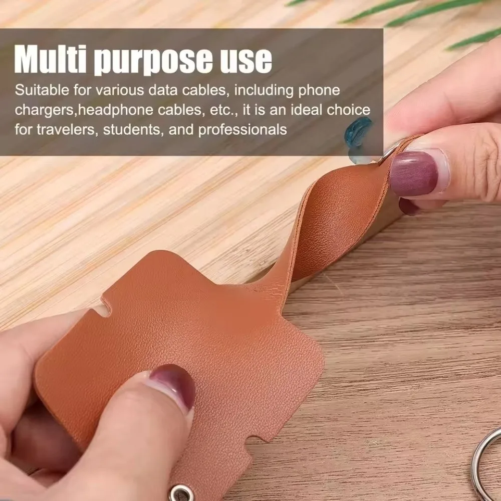 Cable Strap Leather Cable Clip Leather Buckle Compact Cable Wrap Organizer Reusable PU Leather Headphone Cable Winder