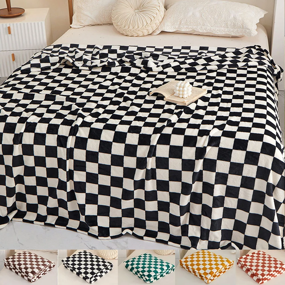 

Flannel Blanket for Bedroom Soft Air Conditioning Blankets Checkerboard Elements Sofa Blanket Portable Nap Shawl Towel 블랭킷 담요