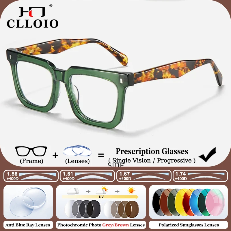 

CLLOIO Fashion Thick Square Prescription Glasses High Quality Acetate Progressive Eyeglasses Men Women Myopia Optical Eyewear