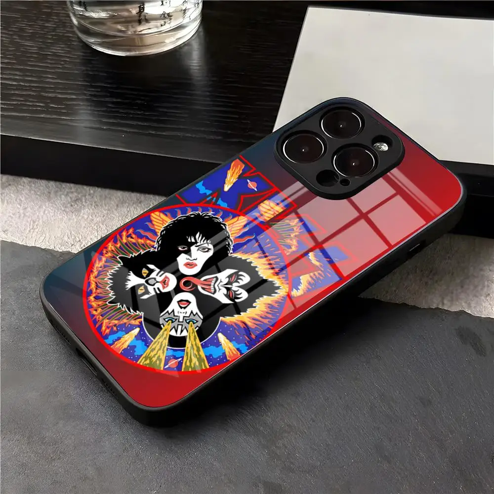 K-Kiss Band Handyhülle für IPhone 17 Air 16 E Pro Max 15 14 13 Mini 12 Pro 11 Max Plus Schwarze Glasabdeckung