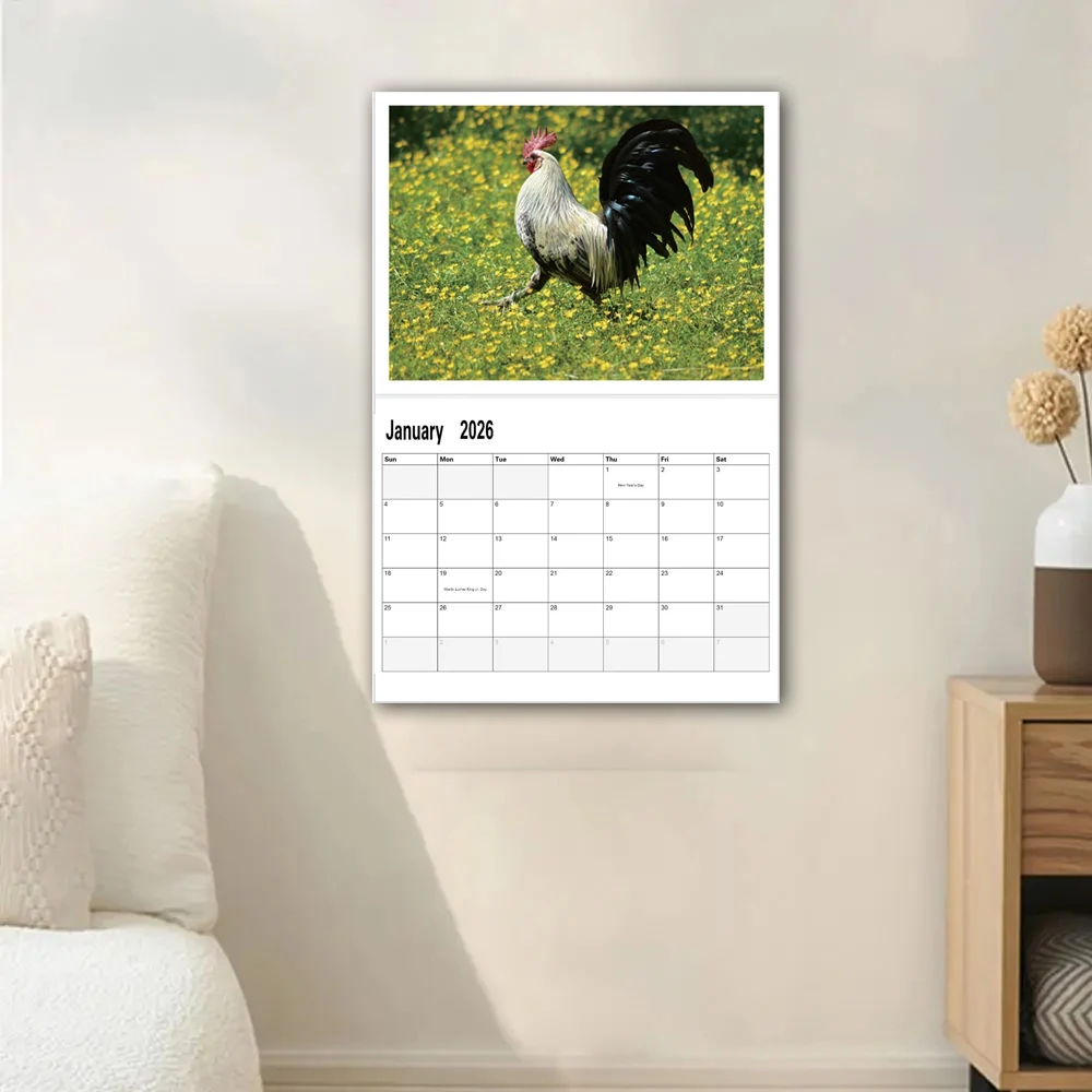 Divertente calendario 2026 Big Cocks, fotografia vibrante della fauna selvatica, calendario da parete da 12 mesi, decorazione per ufficio e casa