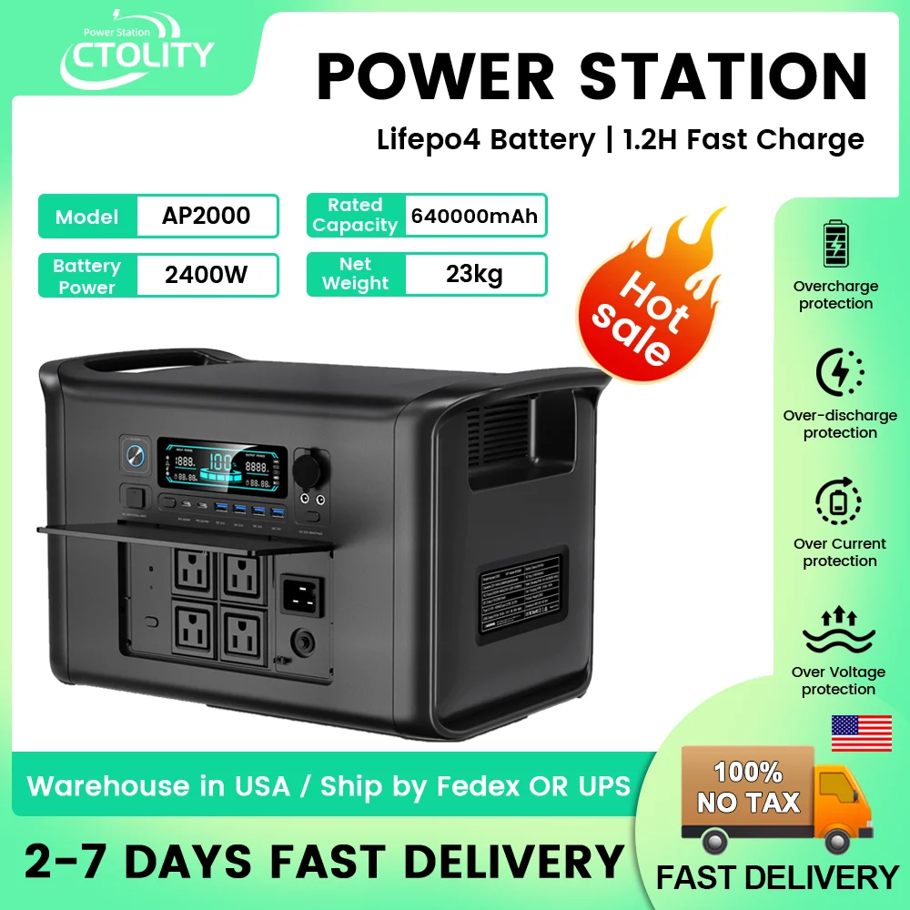 CTOLITY 2400W Portable Power Station Solar Generator