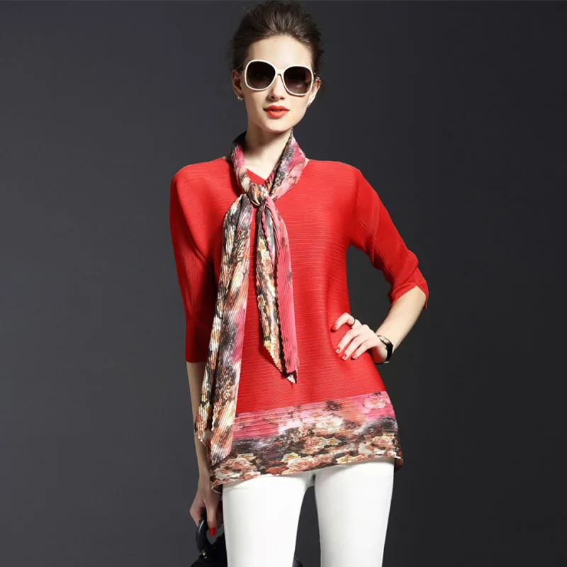 여름 여성용 티셔츠 또는 스웨트셔츠 프린트 패치워크 루즈핏 패셔너블 대형 사이즈 봄 스카프 포함 폴리에스터...