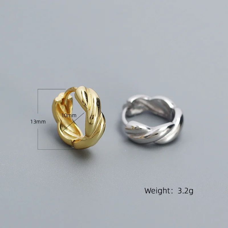 CCFJOYAS 100% 925 Sterling Silver Punk Rock Twist Earrings for Women 10mm Gold Silver color Twisted Metal Style Hoop Earrings