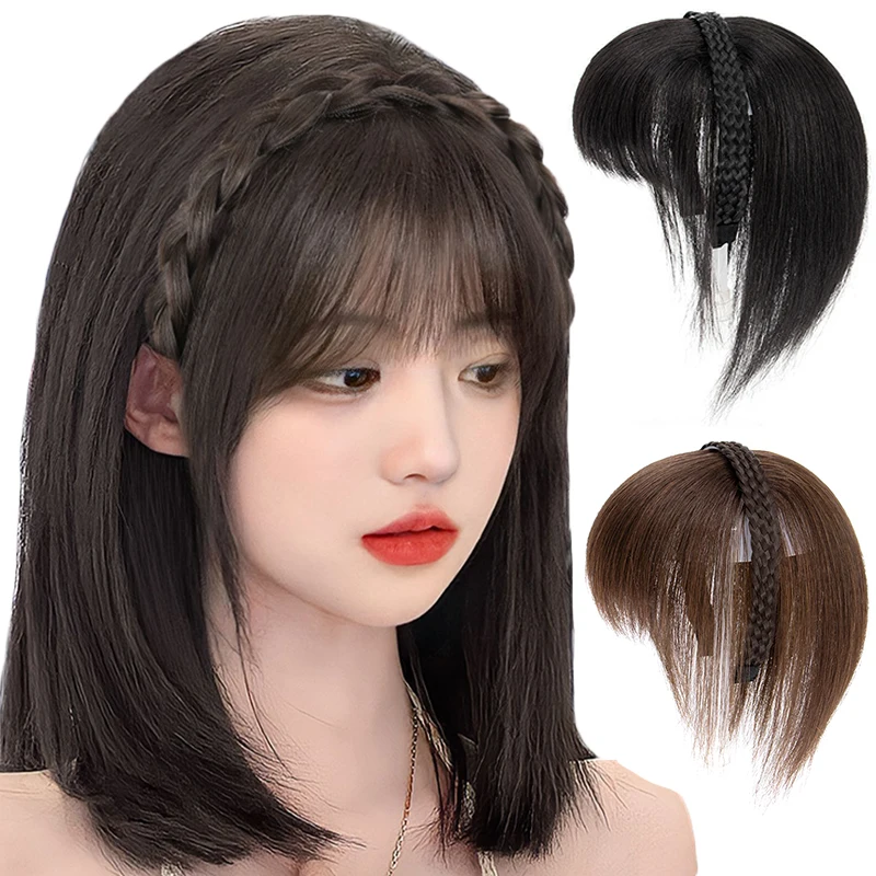 Synthetic Hair Band With Headbangs Extensions Natural Fringe Bang Hairbands Women Fake One Piece Straight Hairpiece Head Band