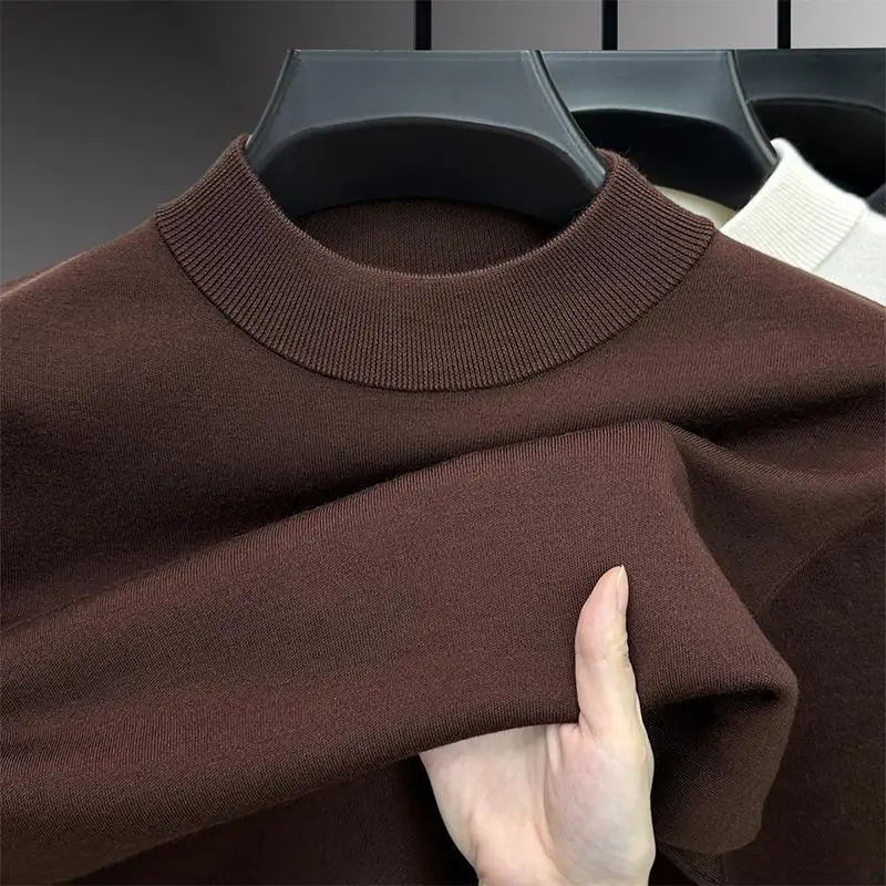 Classic Casual Autumn Winter Soft Knit Men Mock Neck Sweater Warm Solid Color Pullover Basic Undershirt