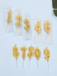 1pcs birthday candle golden number candle smokeless birthday cake party baking dessert candle plug-in set