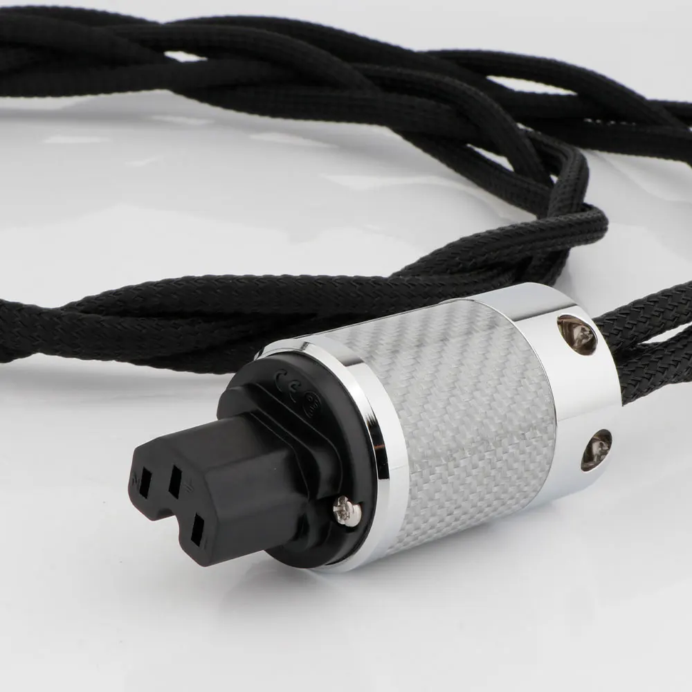 HiFi 3 النوى 5N OCC سلك فضي مضخم الصوت ألياف الكربون الروديوم تصفيح المكونات PTE بيرد اوديوفيلي كابل الطاقة لمكبر للصوت