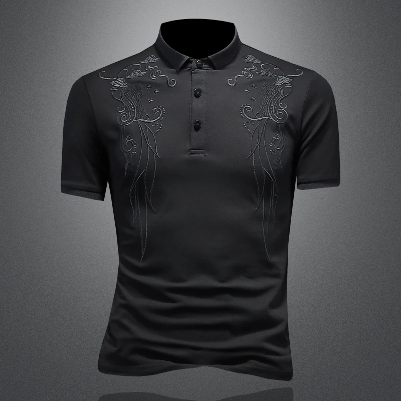 

Мужская футболка с вышивкой, повседневная, приталенная, модная, из мерсеризованного хлопка, новая, базовый слой