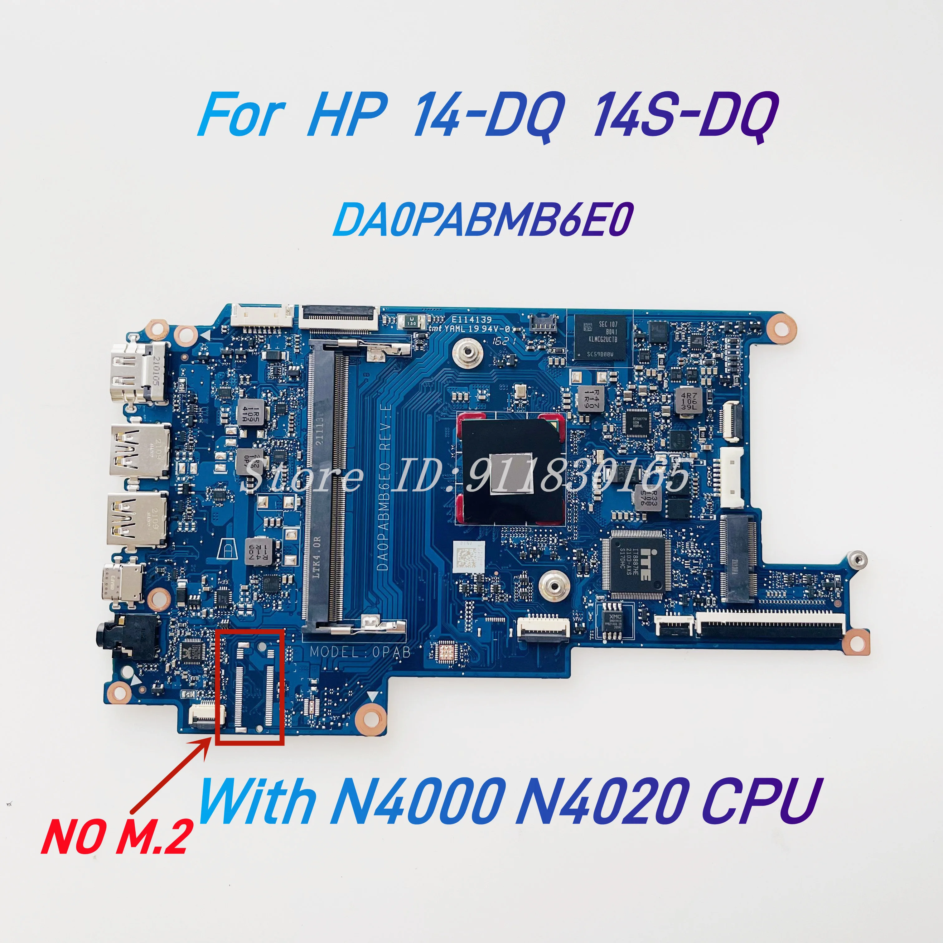 DA0PABMB6E0 MODEL:0PAB Mainboard For HP 14-DQ 14S-DQ Laptop Motherboard With N4000 N4020 N5000 CPU L61950-601 100% work (No M.2)