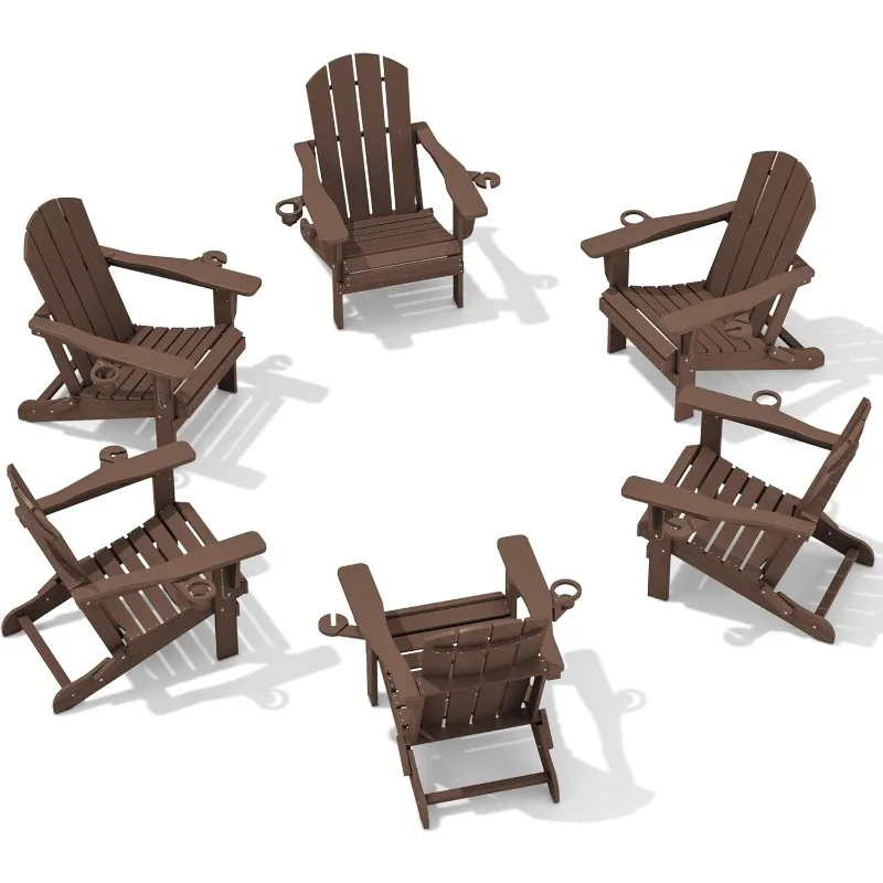 

Adirondack Chair with Cup Holders - Composite Adirondack Chairs Set of 6 HDPE Outdoor Chairs All Weather Use- Coffee