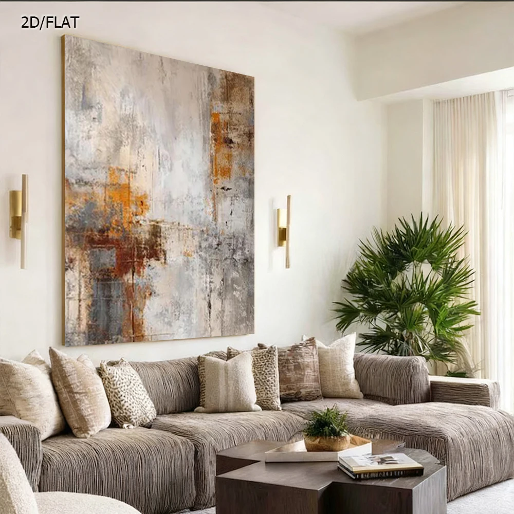 100% Handmade Abstract Oil Painting on Canvas - Simple Brown & Gray Wall Art Picture Decor Home Living Room Thick layer Image