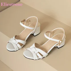 Summer New Mature White Black Women Formal Sandals Hot Med Heels Lady Slingback Shoes Plus Big Small Size 31 43 45 52