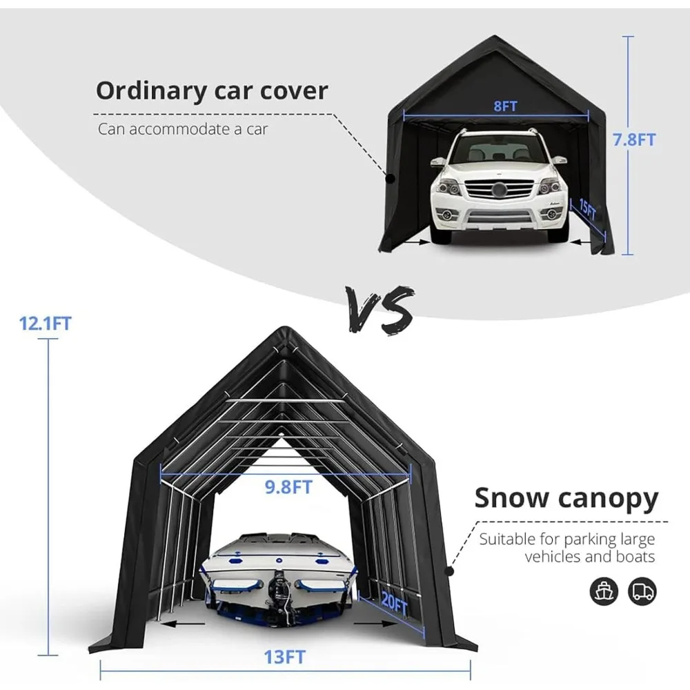 13' X 20' Carport Anti-Snow Outdoor Storage Shelter Shed Instant Garage with Reinforced Ground Bars, Car Canopy