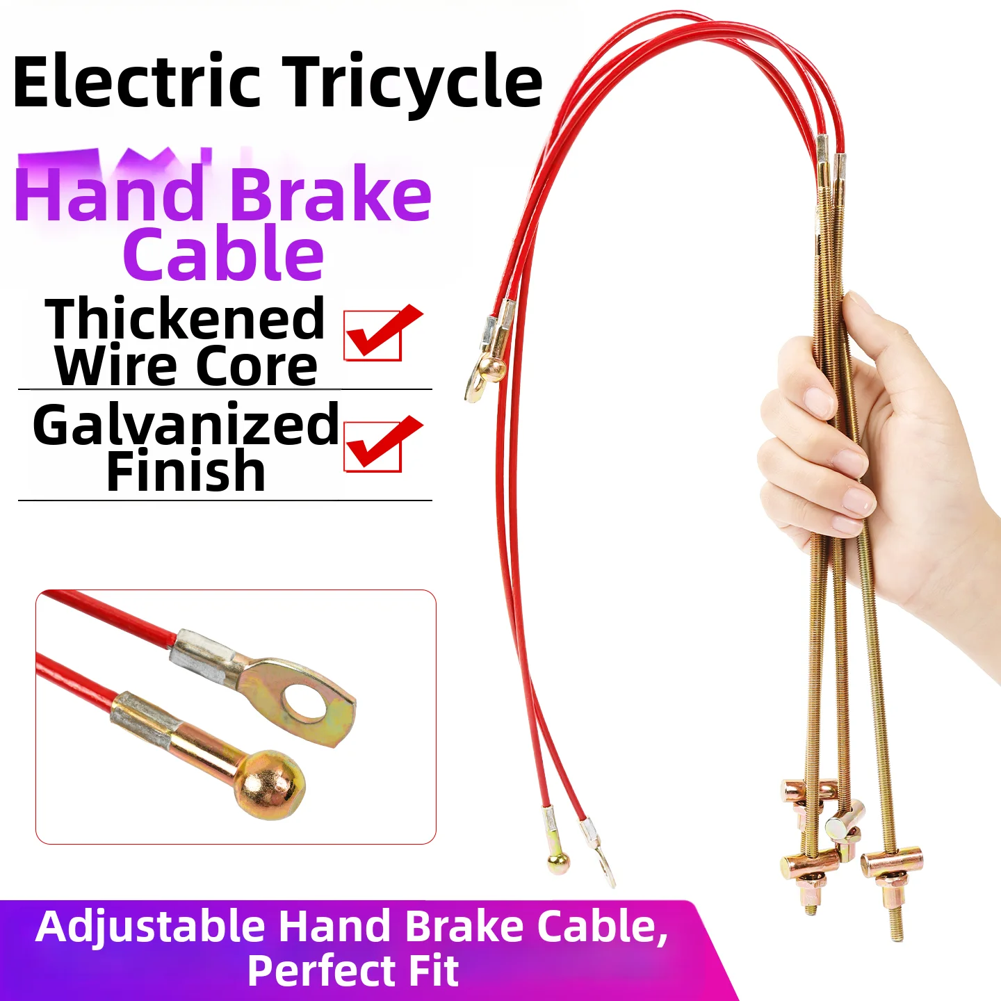 

Round-head and flat-head brake cables, equipped with steel wire ropes, suitable for all-electric four-wheel vehicles.