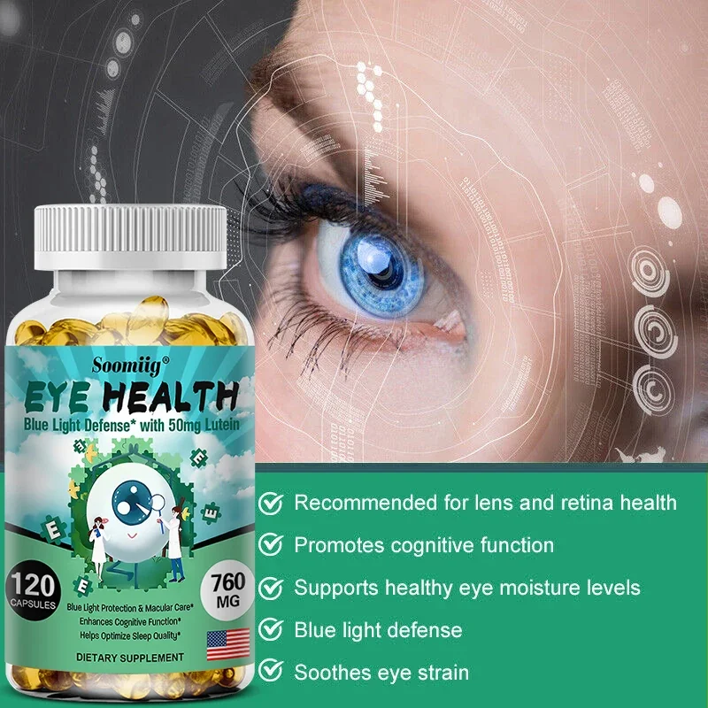 Eye Vitamin Lutein Capsules Zeaxanthin and Bilberry Extract Help Eye Fatigue Blue Light Dry Eyes and Vision Health Lutein Blend