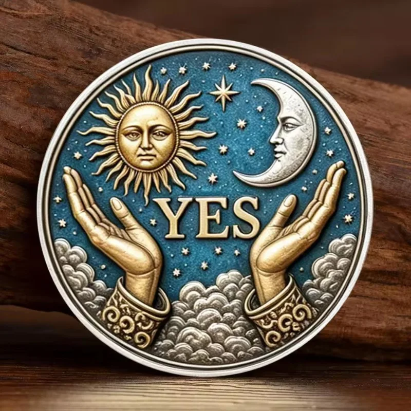 YES NO Decision Sun Moon Angel Wings 2D Flat Tarot Witchcraft Wicca Fortune Telling Collectible Coin 40mm Round Shape