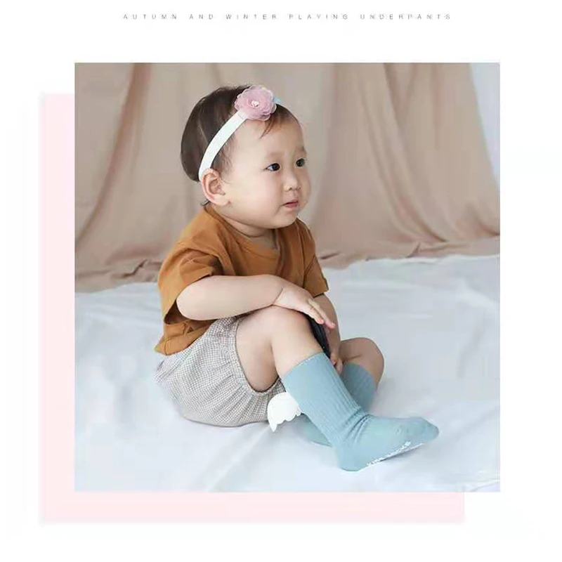 100% Cotton 0-3 Years Baby Girls Socks New Toddlers Girl Big Bow Knee Soft Kids Breathable Angel wings Photograph Newborn Socks